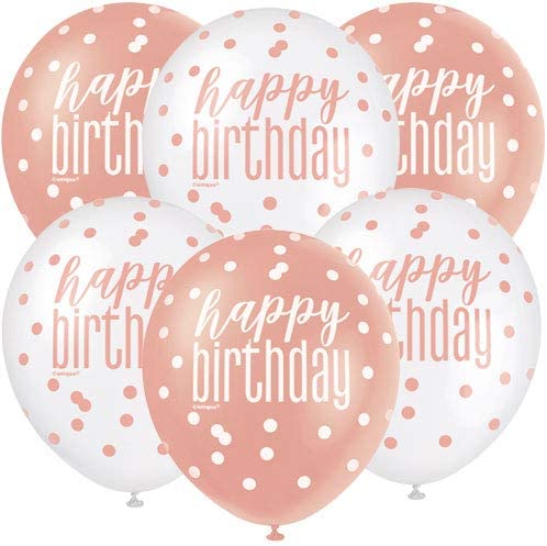 Happy Birthday Pink 6 Printed Latex Balloons Pink and White 12in