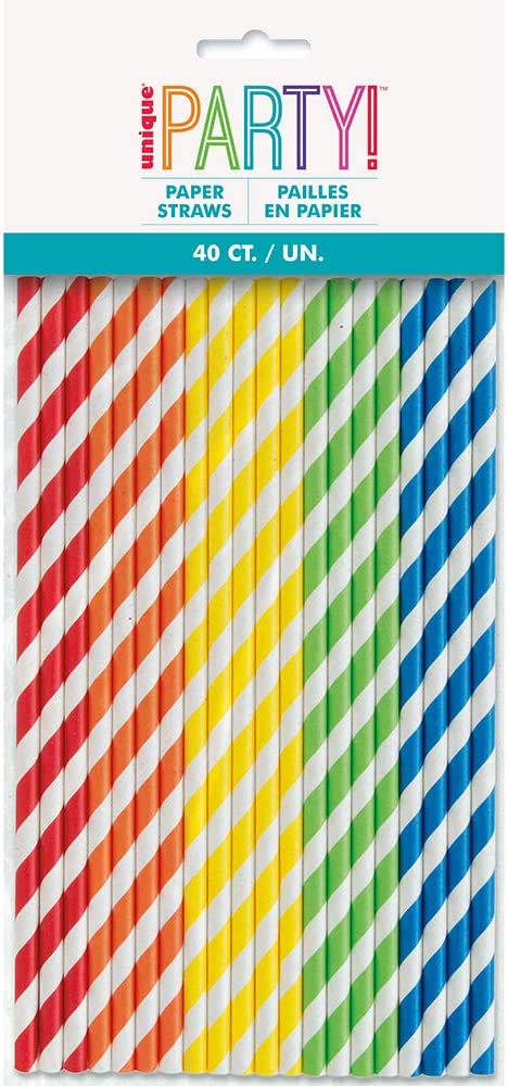 40 Paper Straws Assorted Colors