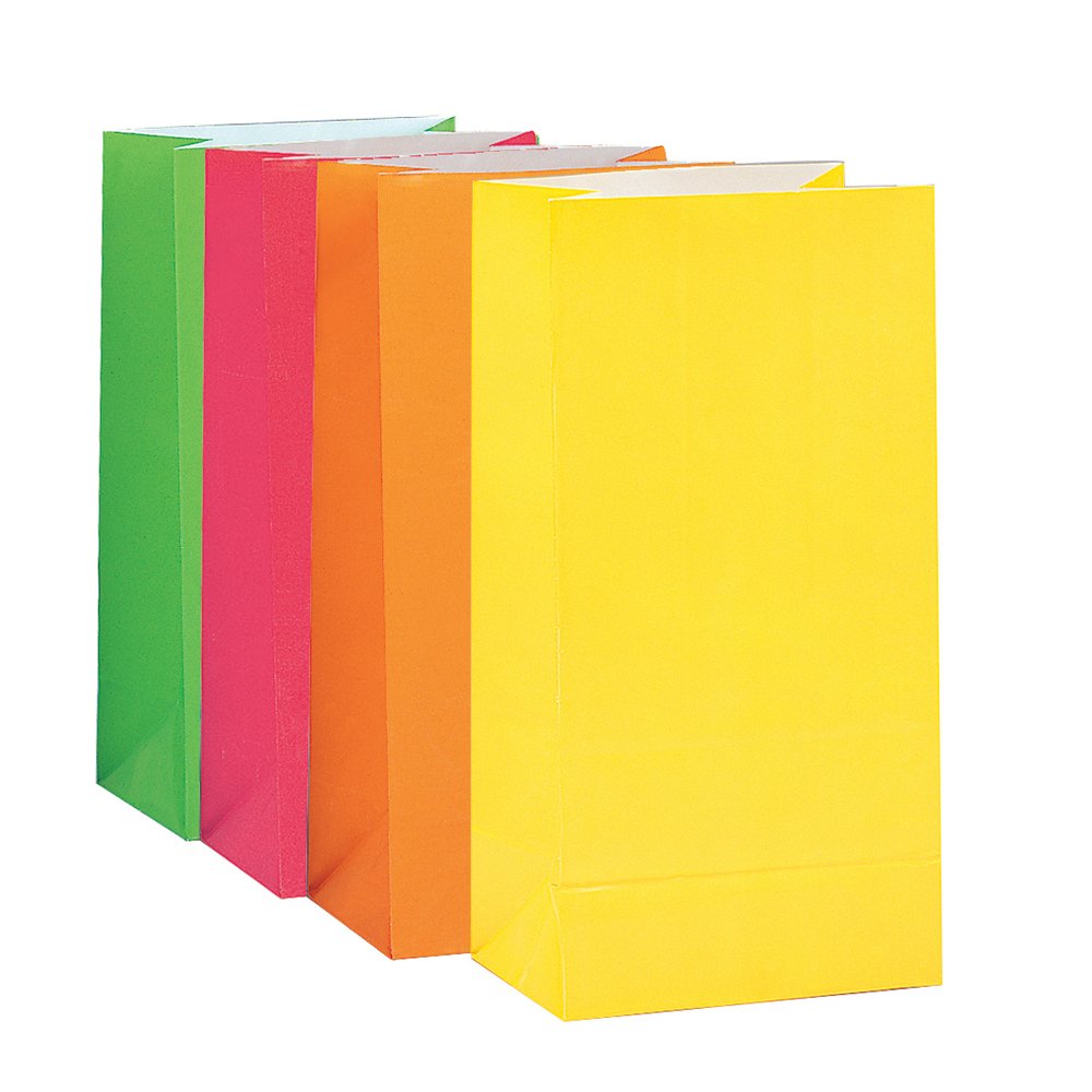 10 Party Paper Bags Assorted Neon 10H x 5W in
