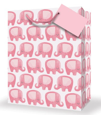Mill Brook Gift Bag - Baby Pink Elephant Small 5.75W x4.5H x2.5D in