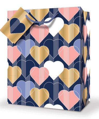 Mill Brook Gift Bag - Feminine Hearts Medium 7W x9H x4D in