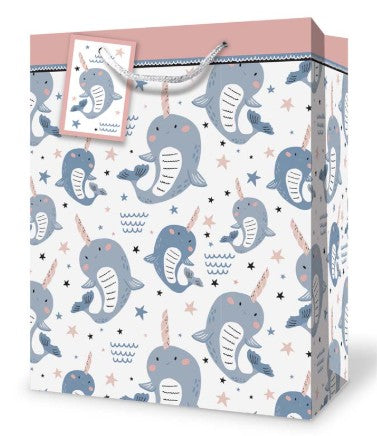 Mill Brook Gift Bag - Baby Narwhal Large 10.5W x12.75H x 5.5D in