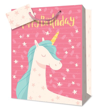 Mill Brook Gift Bag - Birthday Unicorn Large 10.5W x12.75H x 5.5D in
