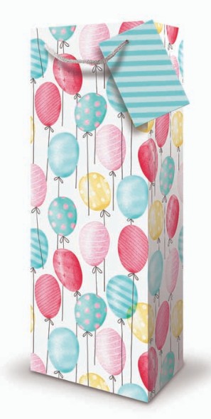 Mill Brook Bottle Gift Bag - Birthday Balloons 4.75W x14.25H x3.1D in