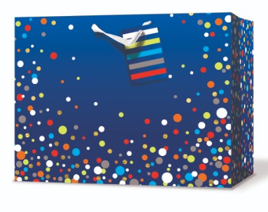 Rosedale Gift Bag - Blue with Colored Polka Dots Horizontal Large 12.75W x10.38H x5.38D in