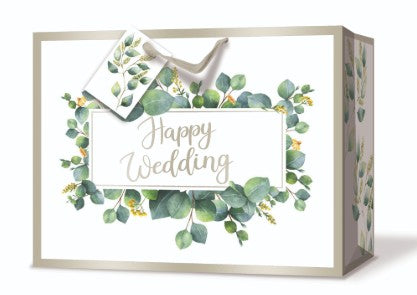 Rosedale Gift Bag - Happy Wedding Horizontal Large 12.75W x10.38H x5.38D in