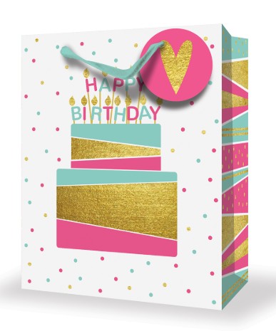 Rosedale Gift Bag - Happy Bithday Cake Large 10.5W x12.75H x 5.5D in