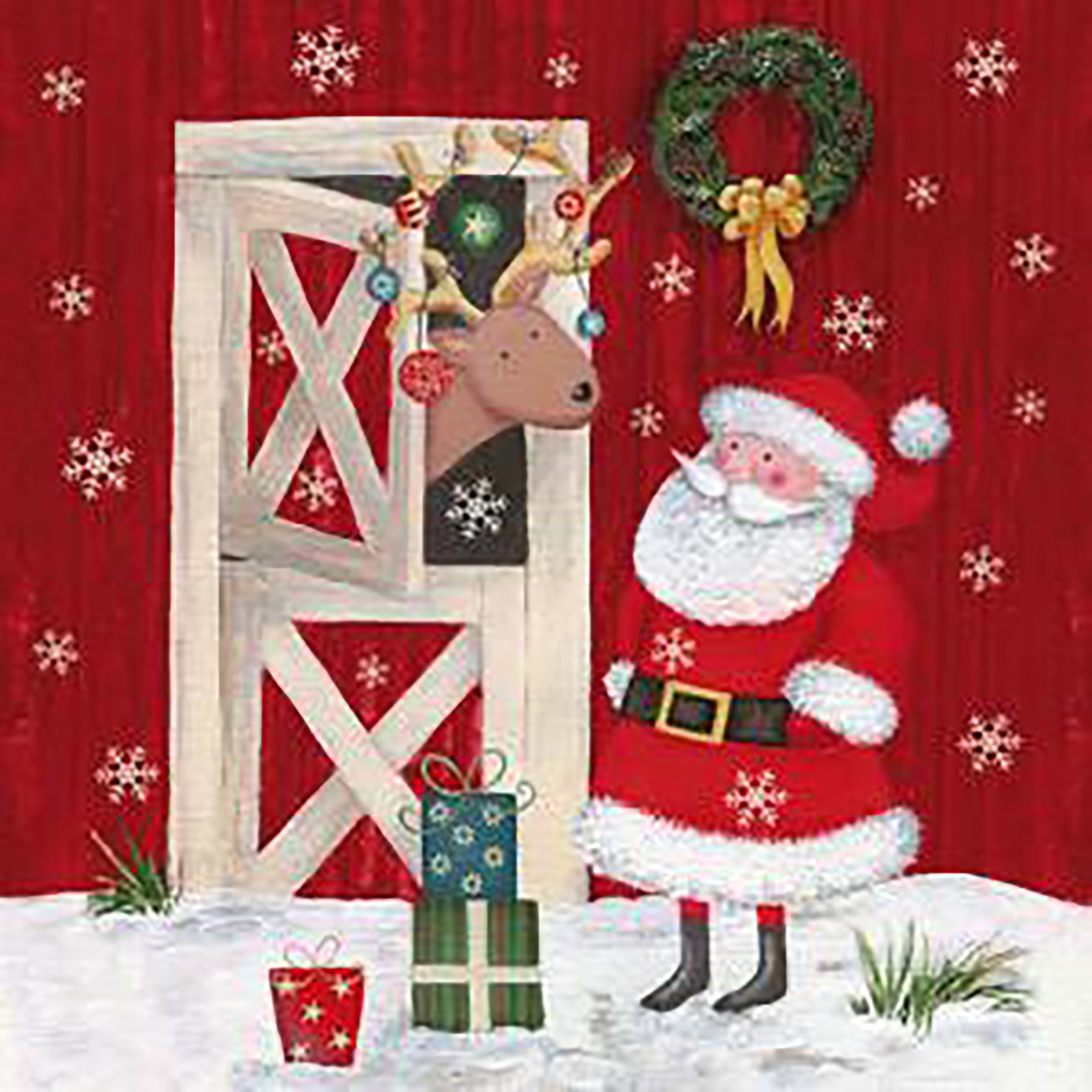 Christmas 20 Luncheon Napkins - Santa and Deer 13x13in