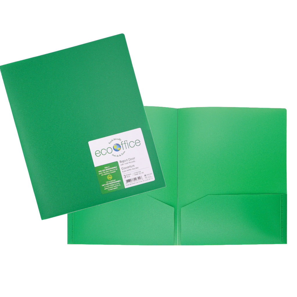 EcoOffice Plastic Report Cover with 2 Pockets - Dark Green 9.5x11.5in