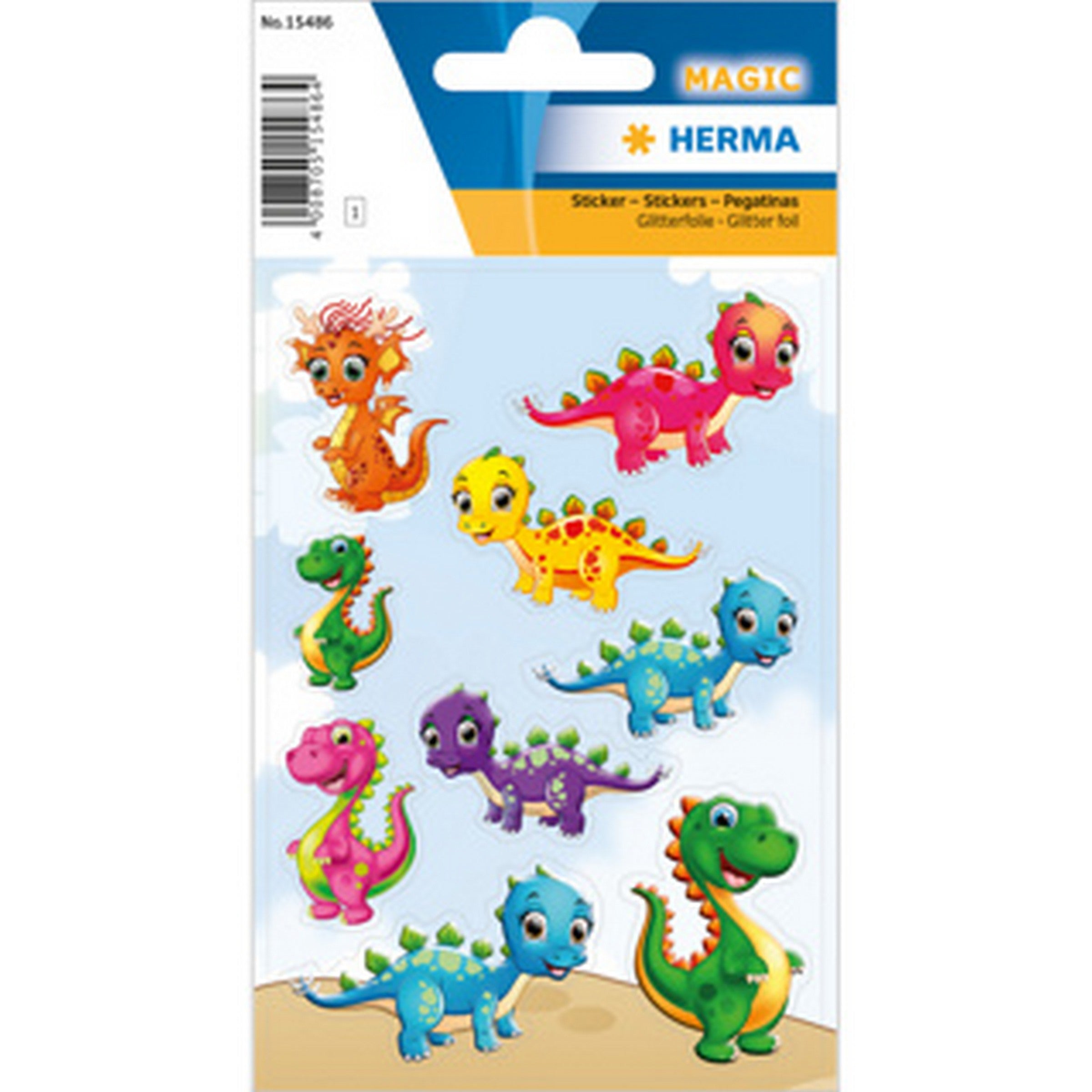 Herma Magic 1 Feuille Autocollants Scintillants sur Film - Petits Dinos 4.75x3.25po