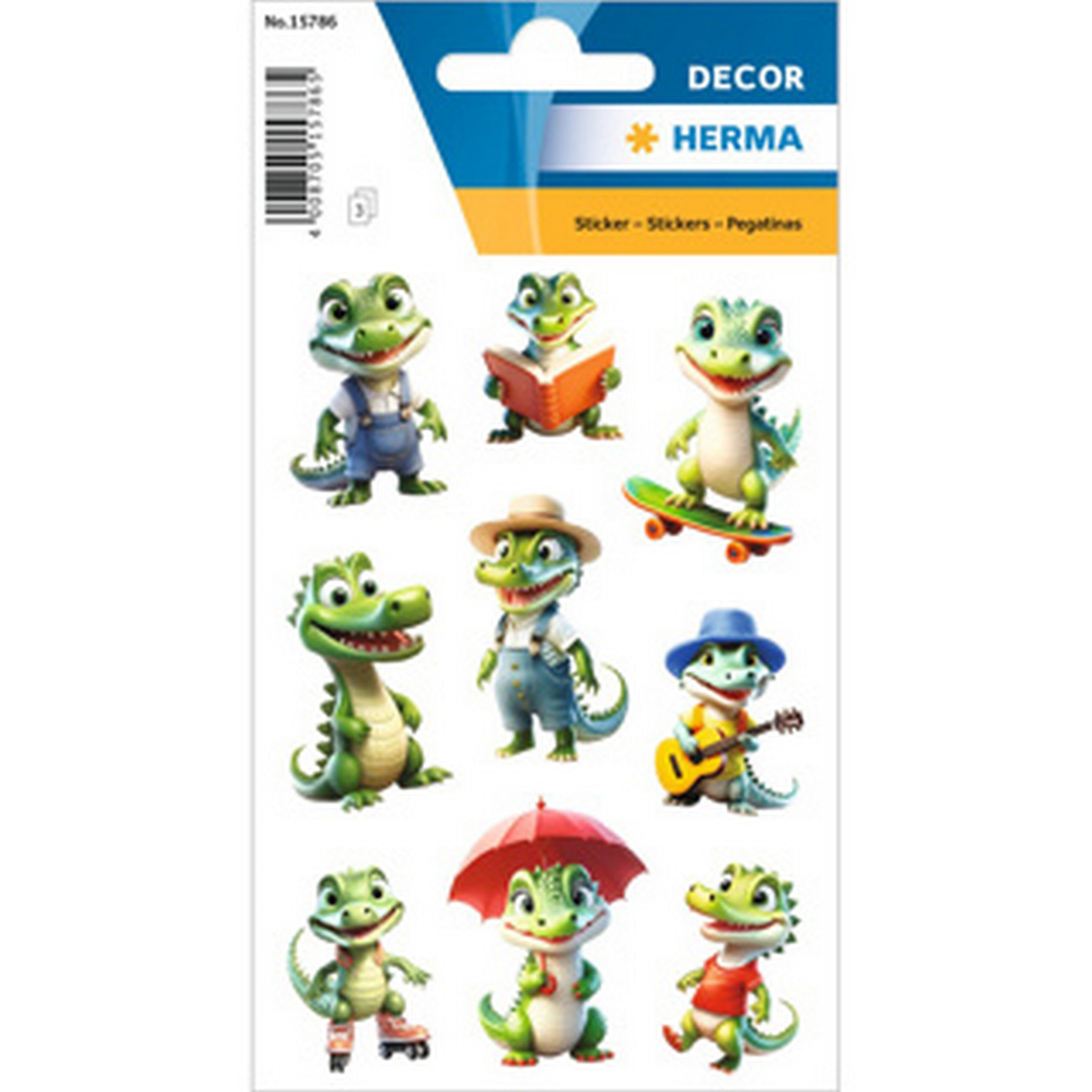 Herma Décor 3 Feuilles Autocollants - Drôle de Crocodiles 4.75x3.25po
