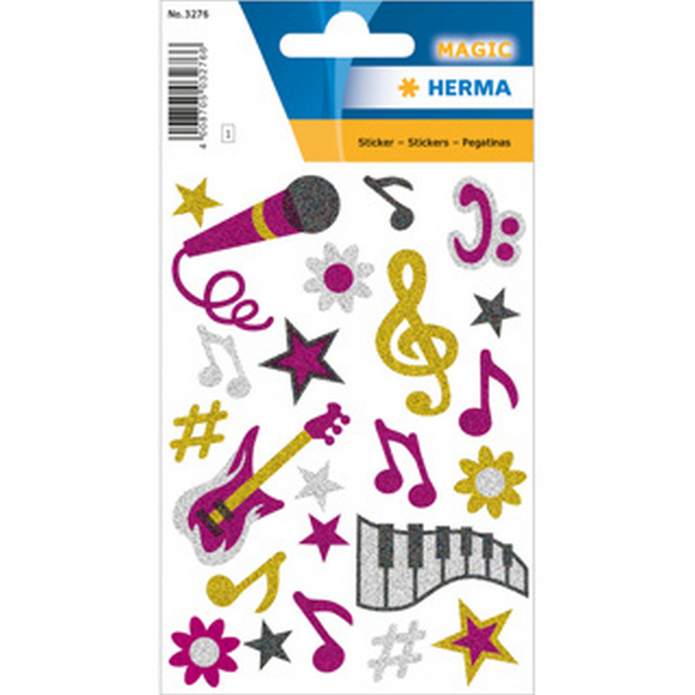 Herma Magic 1 Feuille Autocollants Scintillants - Musique 4.75x3.25po