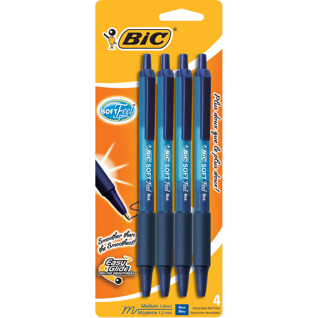 Bic Soft Feel 4 Retractable Pens - Medium 1.0mm - Blue Ink