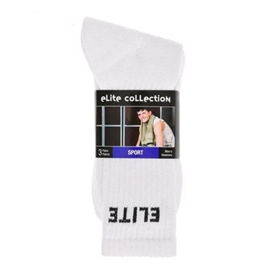 Elite Collection 3 Pairs White Sport Socks Men 10-13 - 80% Cotton 17% Polyester 3% Spandex