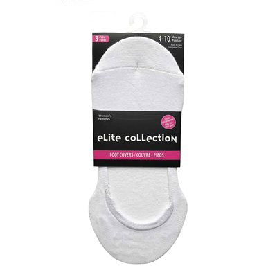 Elite Collection 3 Pairs White Foot Covers Women 9-11 - 72% Cotton 25% Polyester 3% Spandex