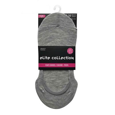 Elite Collection 3 Pairs Grey Foot Covers Women 9-11 - 72% Cotton 25% Polyester 3% Spandex