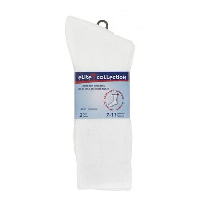 Elite Collection 2 Pairs White Socks Men 10-13 - Ideal for Diabetics - 85% Cotton 15% Polyester