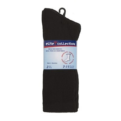 Elite Collection 2 Pairs Black Socks Men 10-13 - Ideal for Diabetics - 85% Cotton 15% Polyester