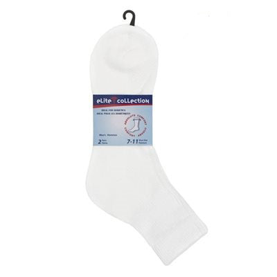 Elite Collection 2 Pairs White Socks Men 10-13 - Ideal for Diabetics - 85% Cotton 15% Polyester