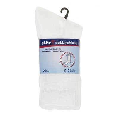 Elite Collection 2 Pairs White Socks Women 9-11 - Ideal for Diabetics - 85% Cotton 15% Polyester