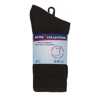Elite Collection 2 Pairs Black Socks Women 9-11 - Ideal for Diabetics - 85% Cotton 15% Polyester
