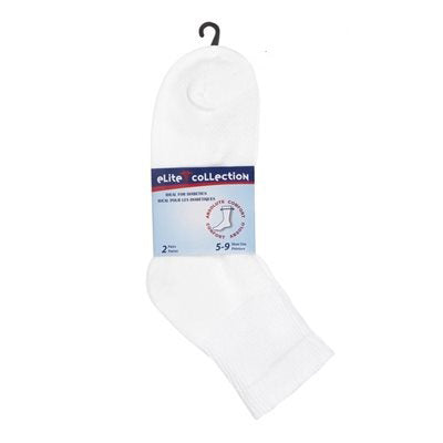 Elite Collection 2 Pairs White Socks Women 9-11 - Ideal for Diabetics - 85% Cotton 15% Polyester