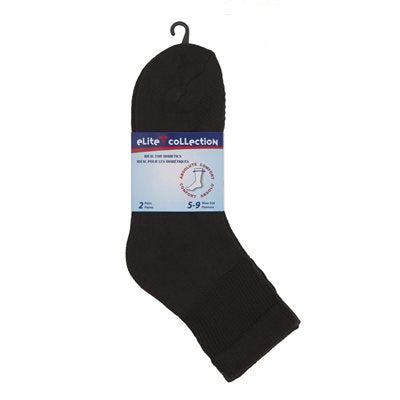 Elite Collection 2 Pairs Black Socks Women 9-11 - Ideal for Diabetics - 85% Cotton 15% Polyester