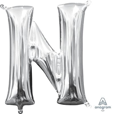 Air-filled Silver Foil Letter N Balloon 16in