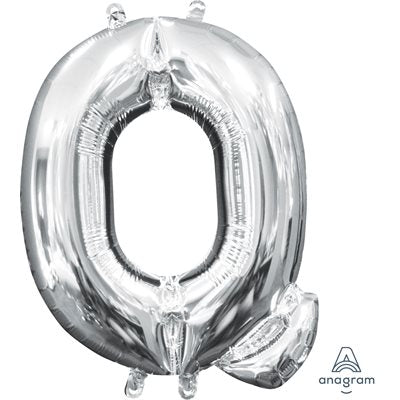 Air-filled Silver Foil Letter Q Balloon 16in
