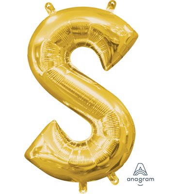 Air-filled Gold Foil Letter S Balloon 16in