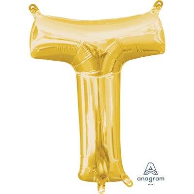 Air-filled Gold Foil Letter T Balloon 16in