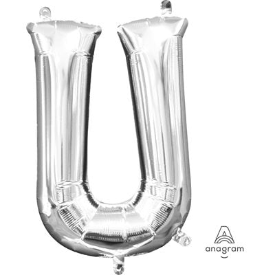 Air-filled Silver Foil Letter U Balloon 16in