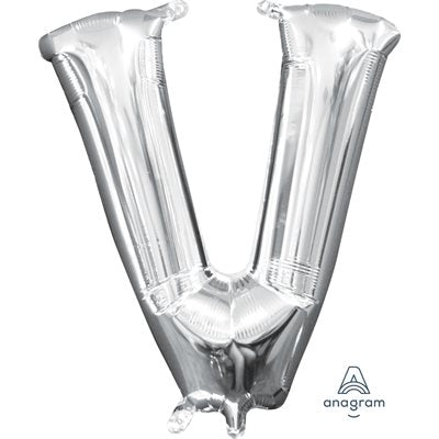 Air-filled Silver Foil Letter V Balloon 16in