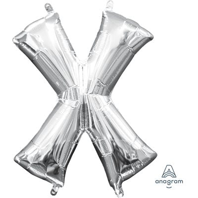 Air-filled Silver Foil Letter X Balloon 16in