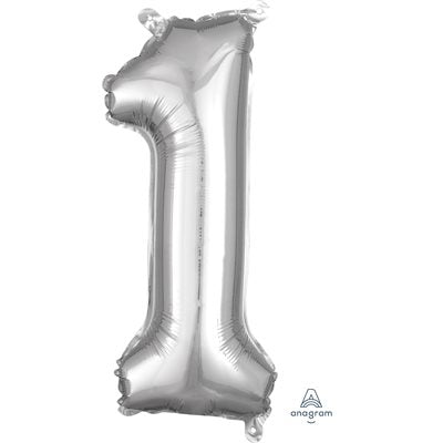 Air-filled Silver Foil Number 1 Balloon 16in