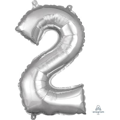 Air-filled Silver Foil Number 2 Balloon 16in