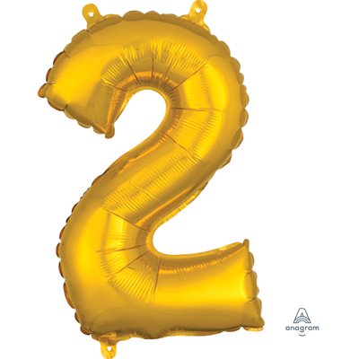 Air-filled Gold Foil Number 2 Balloon 16in