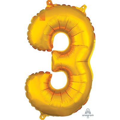 Air-filled Gold Foil Number 3 Balloon 16in