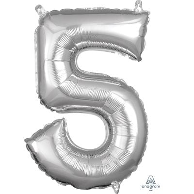 Air-filled Silver Foil Number 5 Balloon 16in