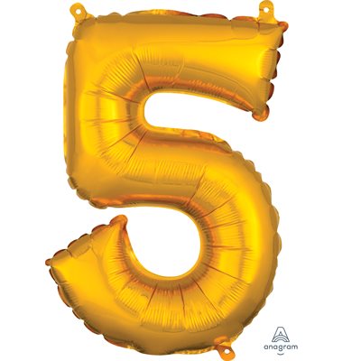 Air-filled Gold Foil Number 5 Balloon 16in