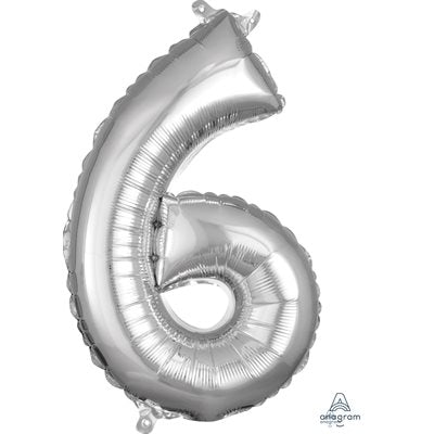 Air-filled Silver Foil Number 6 Balloon 16in