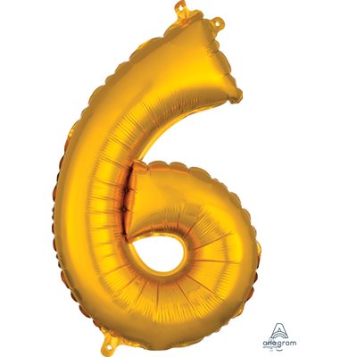 Air-filled Gold Foil Number 6 Balloon 16in