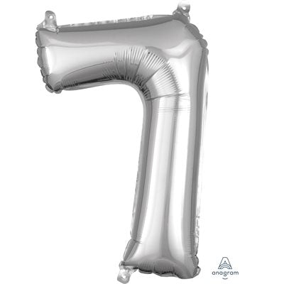 Air-filled Silver Foil Number 7 Balloon 16in