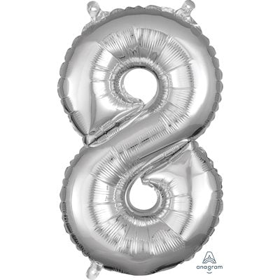 Air-filled Silver Foil Number 8 Balloon 16in