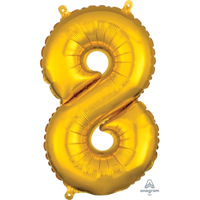 Air-filled Gold Foil Number 8 Balloon 16in