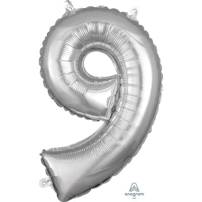 Air-filled Silver Foil Number 9 Balloon 16in