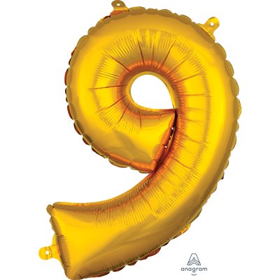 Air-filled Gold Foil Number 9 Balloon 16in