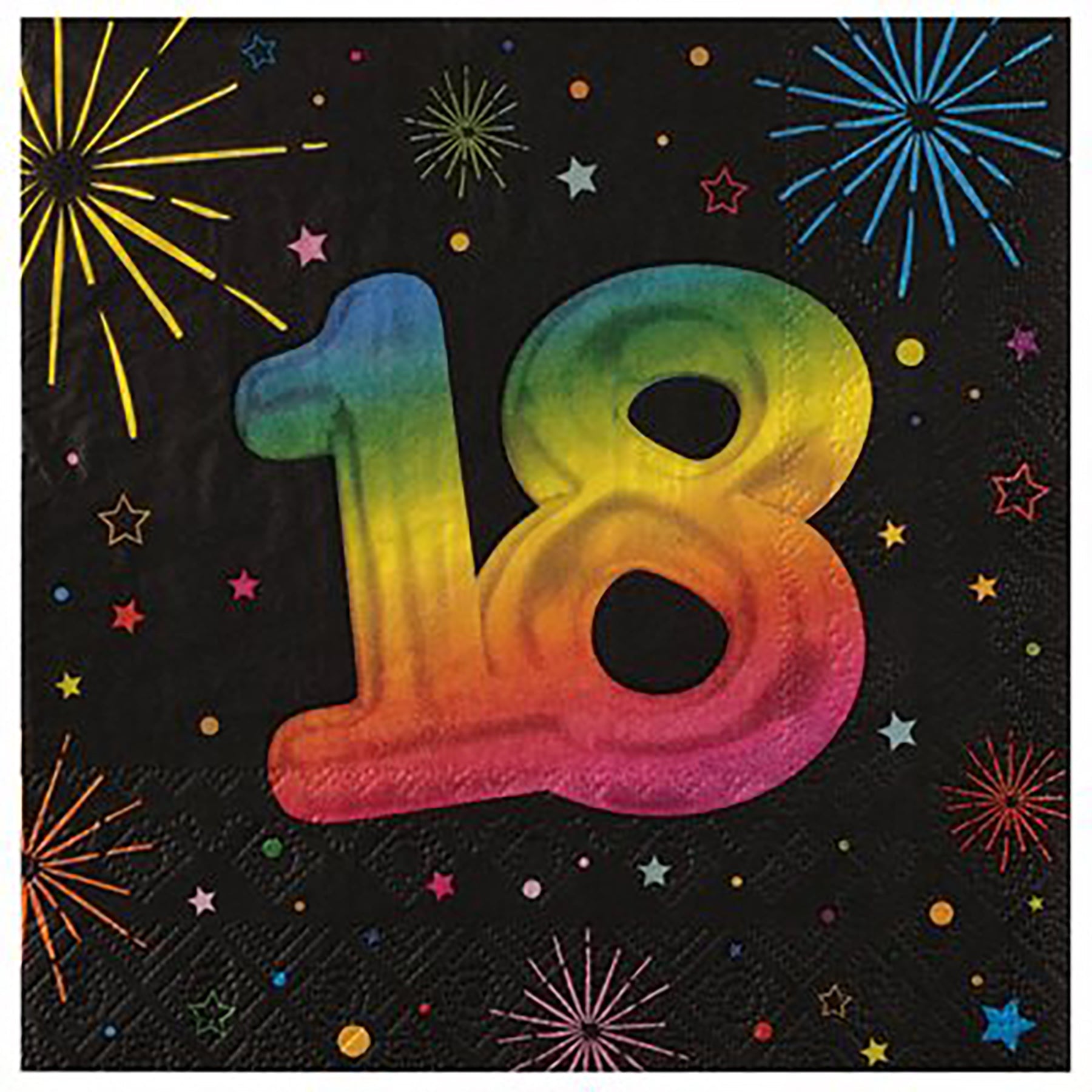Festicolor Age 18 12 Luncheon Napkins - Black Background 13x13in