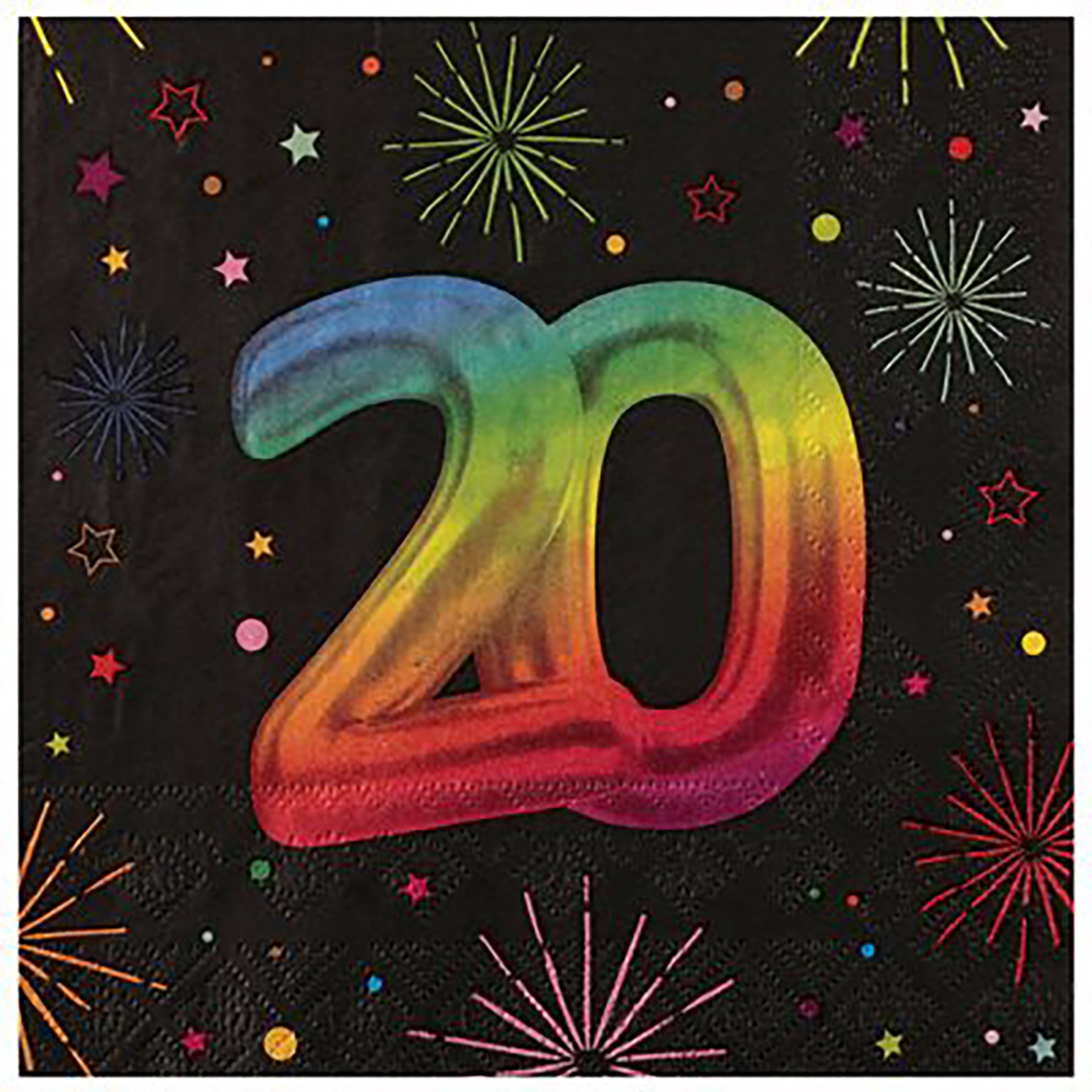 Festicolor Age 20 12 Luncheon Napkins - Black Background 13x13in