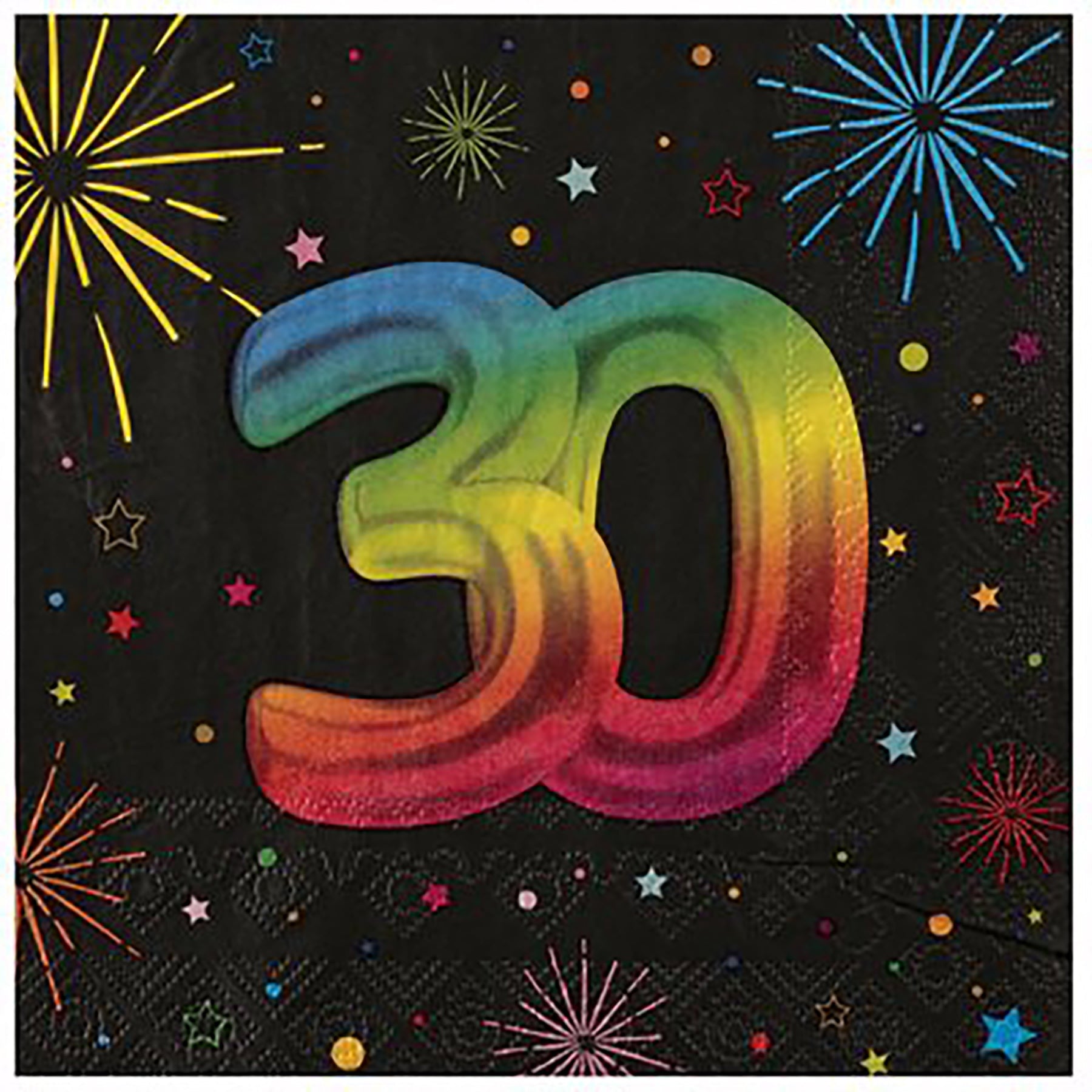 Festicolor Age 30 12 Luncheon Napkins - Black Background 13x13in